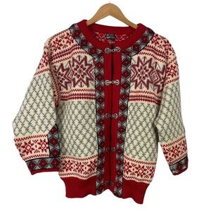 Dale of Norway Red Fair Isle Wool Sweater Cardigan
